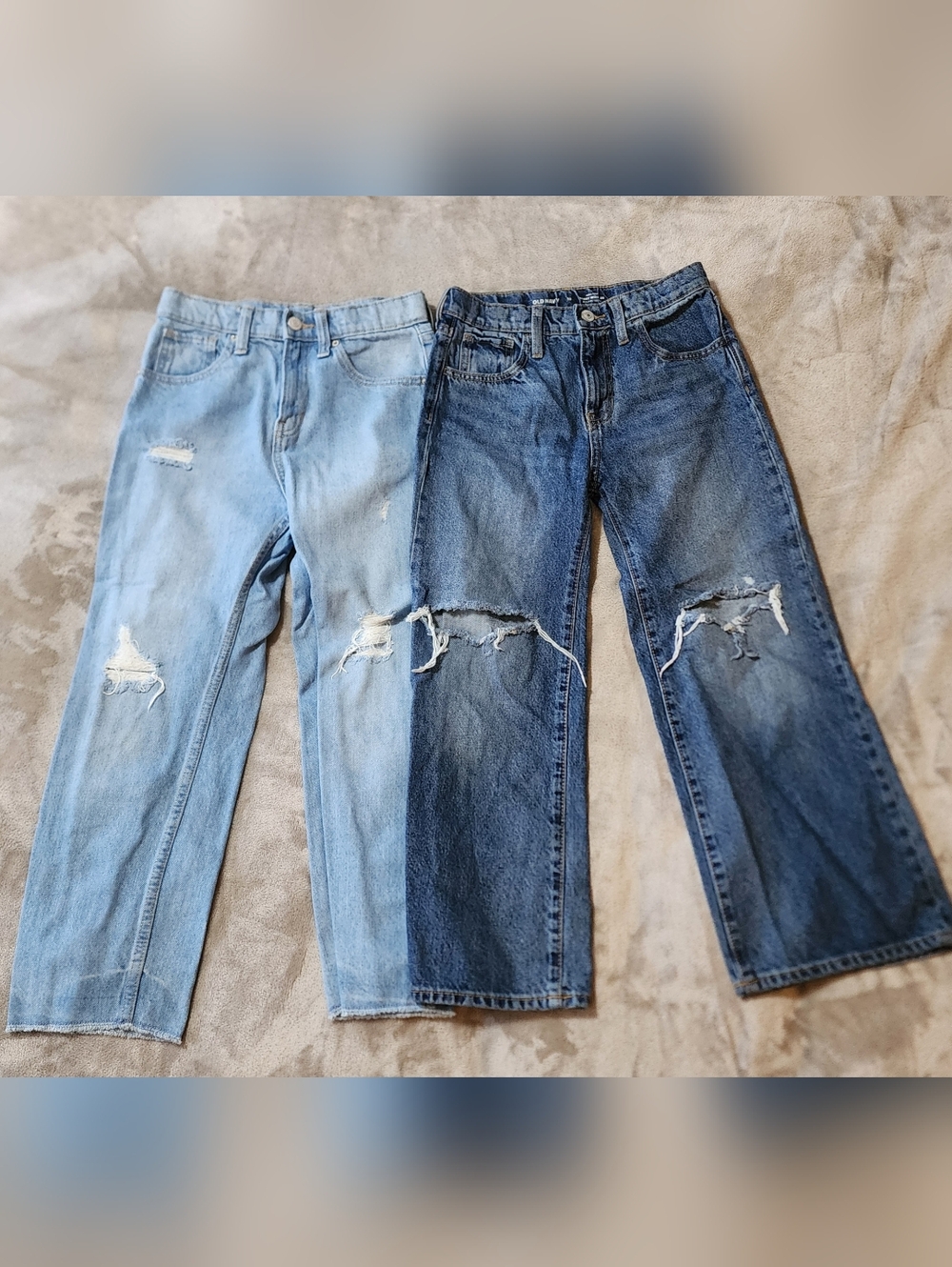 Old Navy Jeans Bundle | Girls Size 10 Distressed Light Wash + Dark Wash Straight